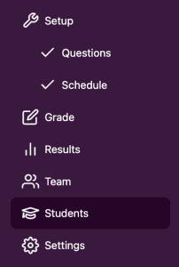 Assessment menu with 'Students' selected.